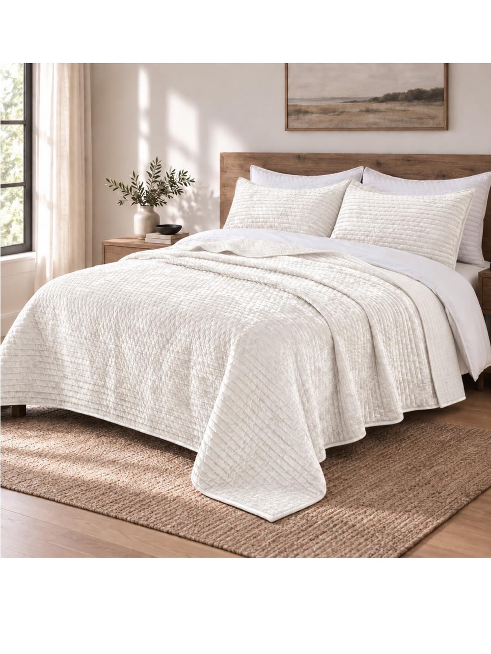 Luxury Velvet Quilt Set Oversized King Size 120x128 Striped Pick Stitch 3 Piece